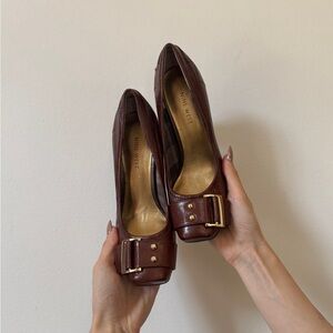 Nine West Brown Heels with Gold Buckle